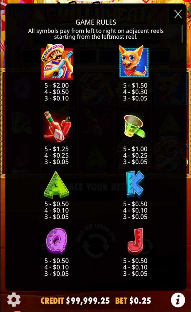 All of Chilli Heat's features are available in the mobile version.